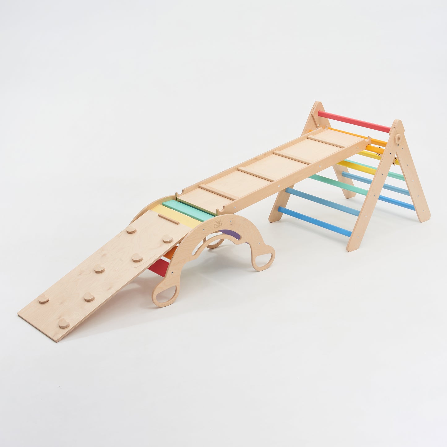 Kletterdreieck und Bogenwippe + 2x Rutsche SET | Bunt
