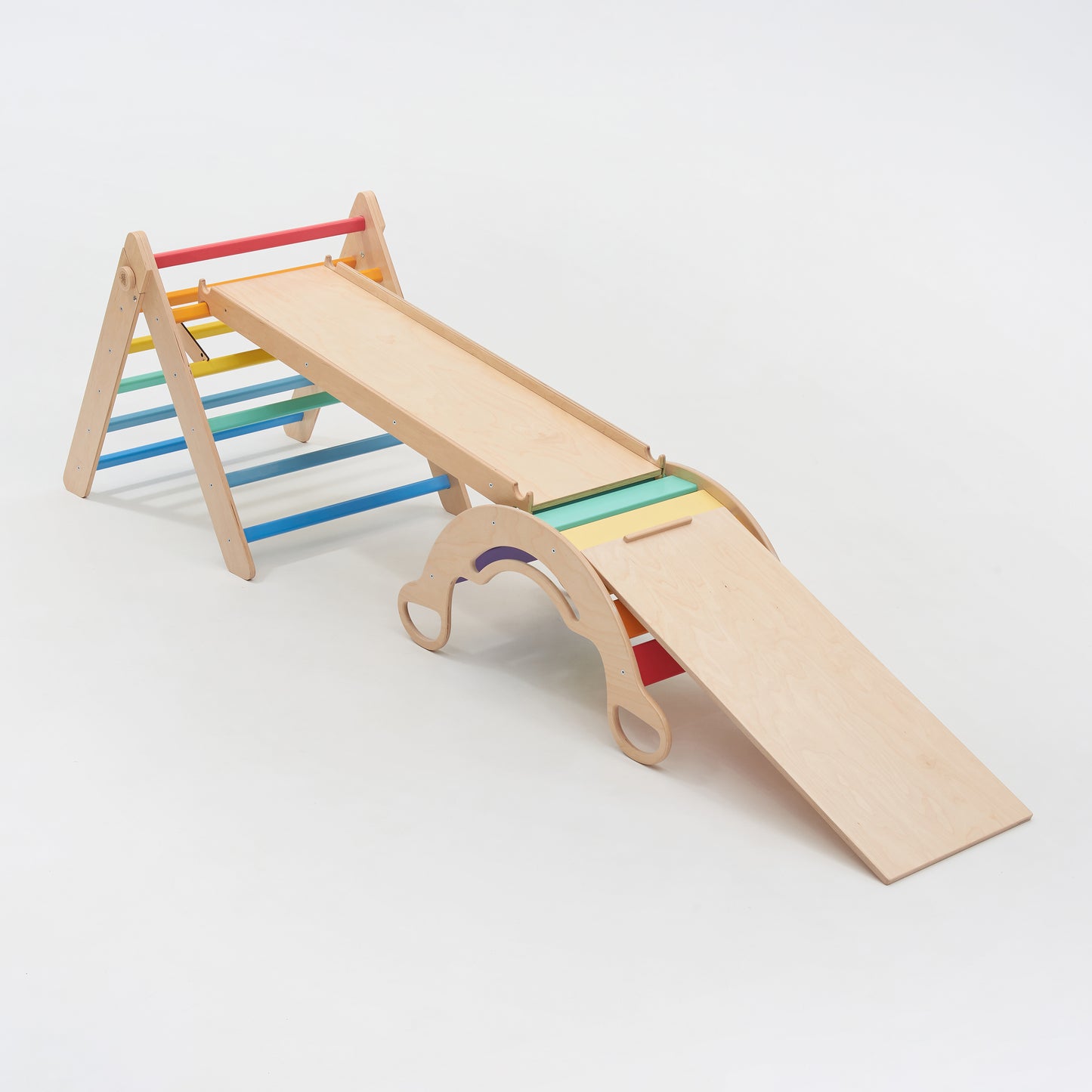 Kletterdreieck und Bogenwippe + 2x Rutsche SET | Bunt