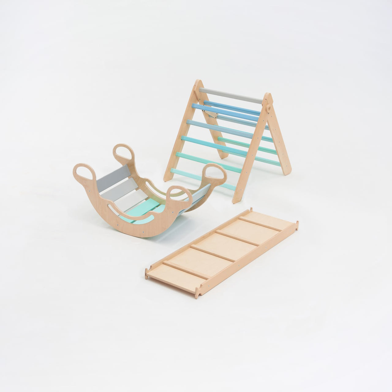 Kletterdreieck und Bogenwippe + Rutsche SET | Mint