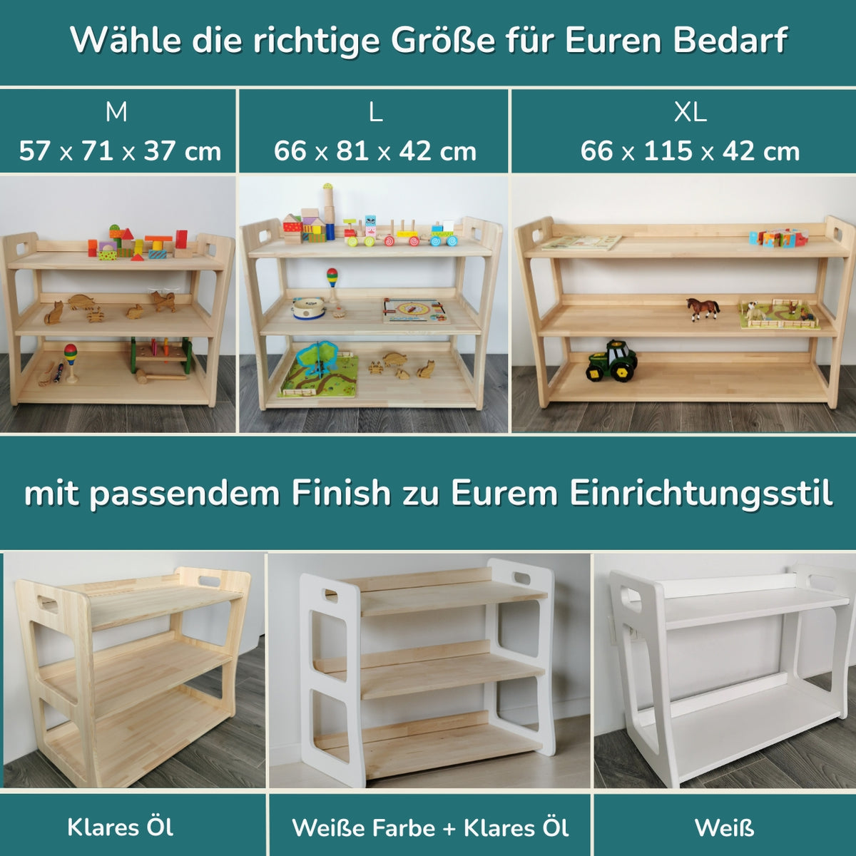 Montessori Spielzeugregal aus Massivholz