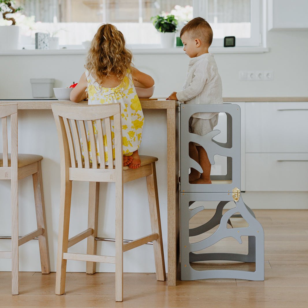 2in1 Lernturm mit Tisch - Baum - Design - Grau - Juniorito