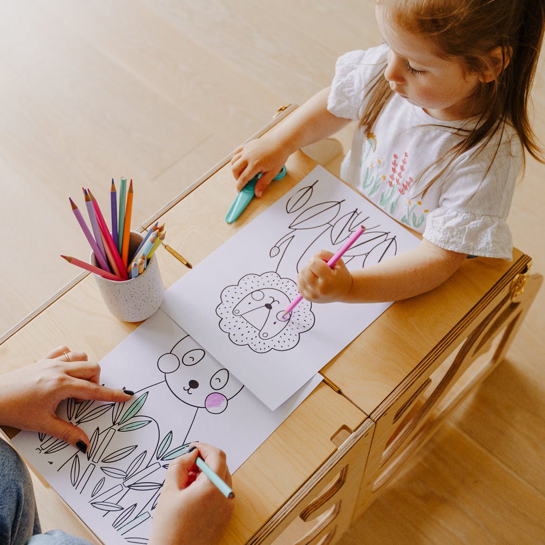 2in1 Lernturm mit Tisch - Baum - Design - Grau - Juniorito