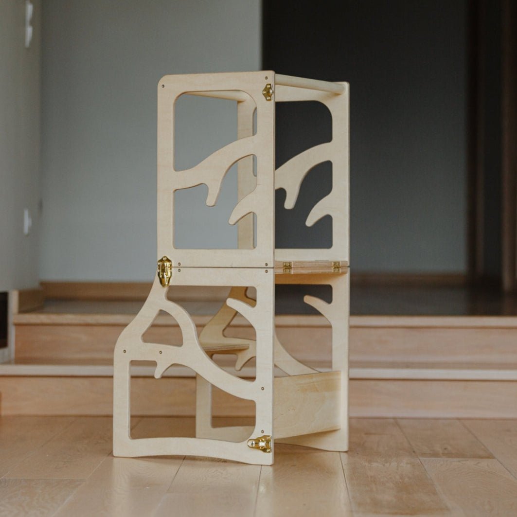 2in1 Lernturm mit Tisch - Baum - Design - Klarlack - Juniorito