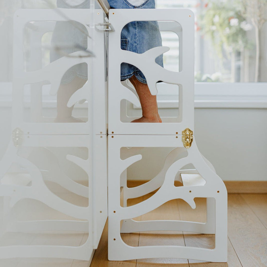 2in1 Lernturm mit Tisch - Baum - Design - Weiß - Juniorito