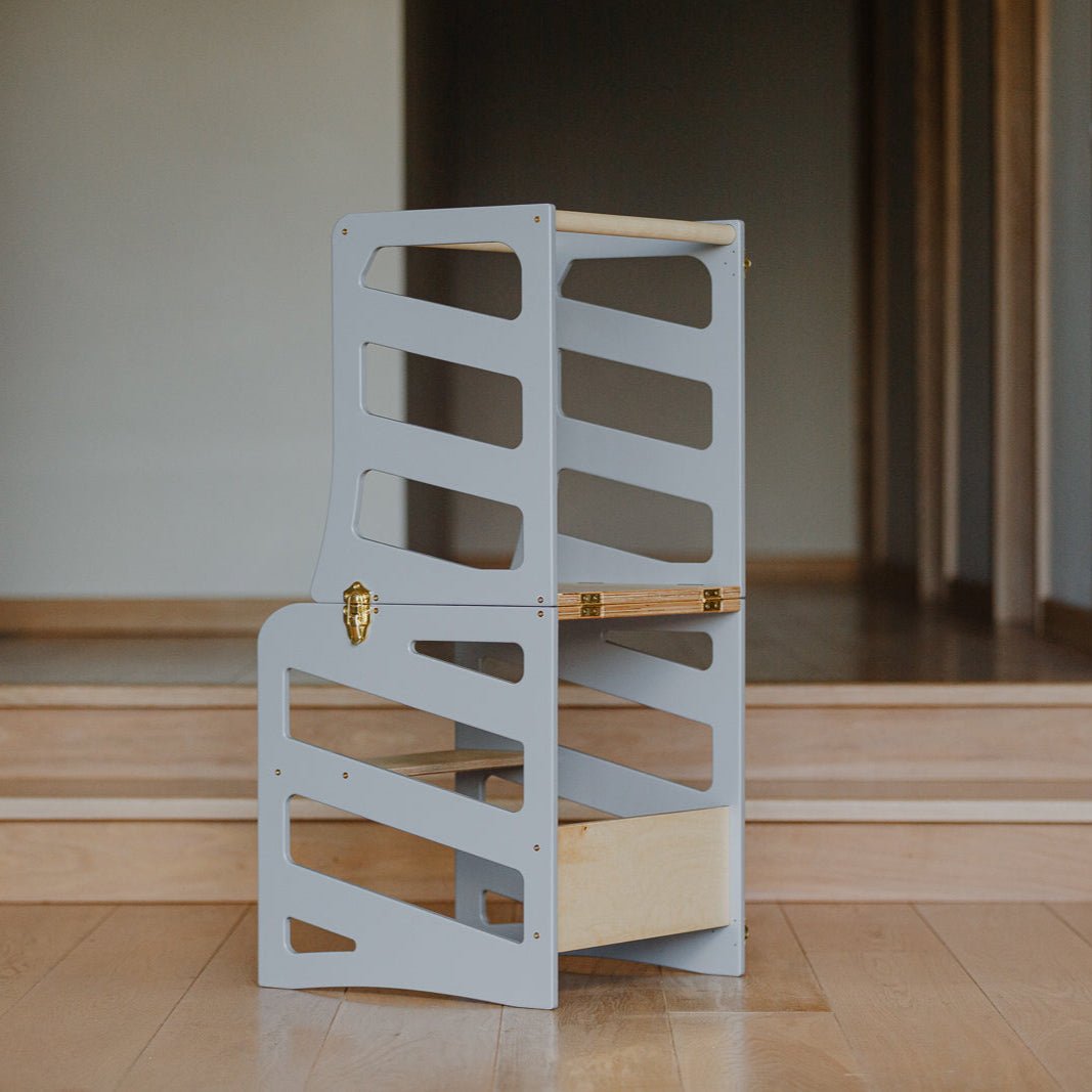 2in1 Lernturm mit Tisch - Streifen - Design - Grau - Juniorito