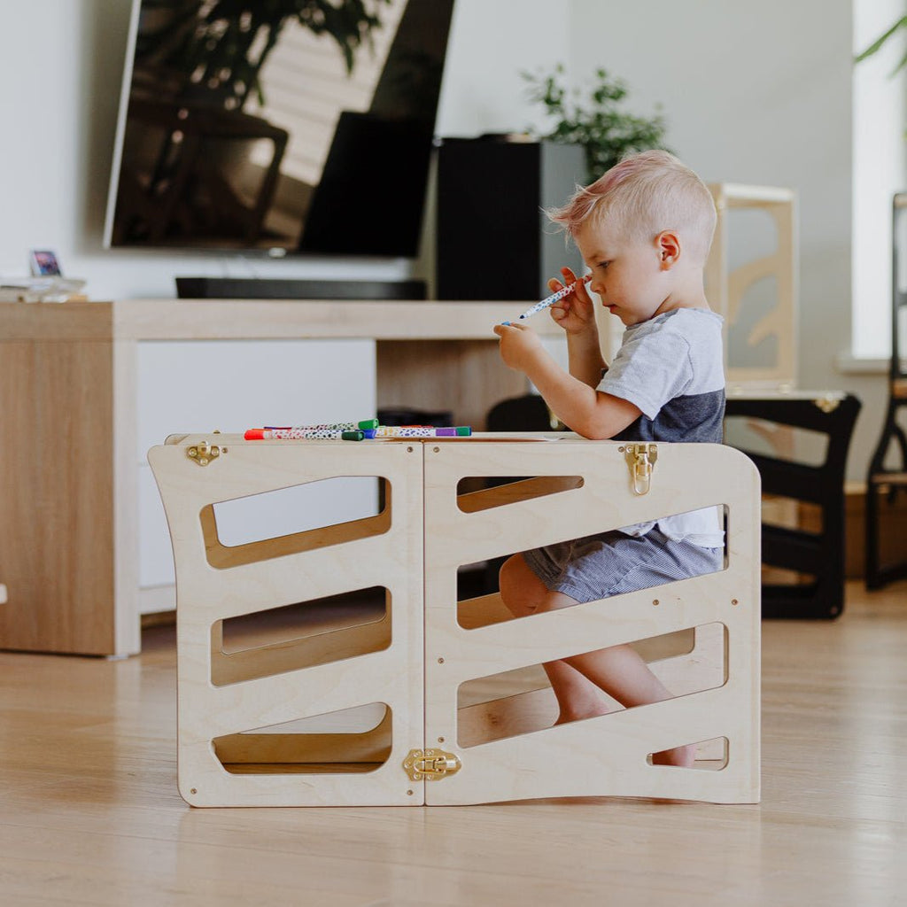 2in1 Lernturm mit Tisch - Streifen - Design - Klarlack - Juniorito