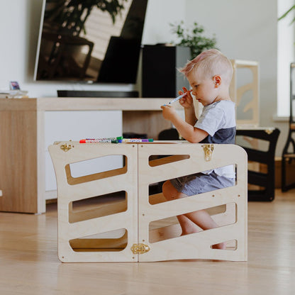 2in1 Lernturm mit Tisch - Streifen - Design - Klarlack - Juniorito
