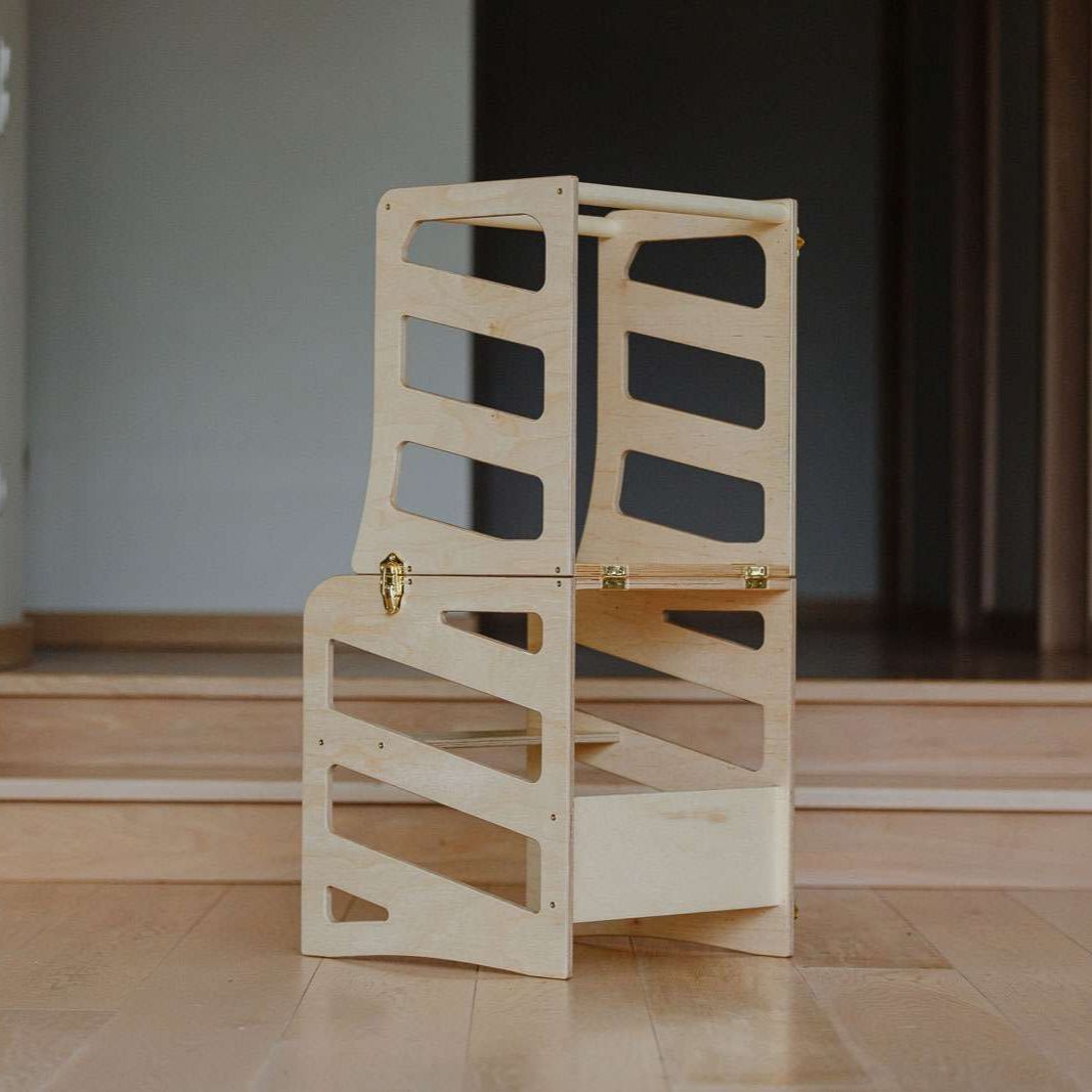 2in1 Lernturm mit Tisch - Streifen - Design - Klarlack - Juniorito