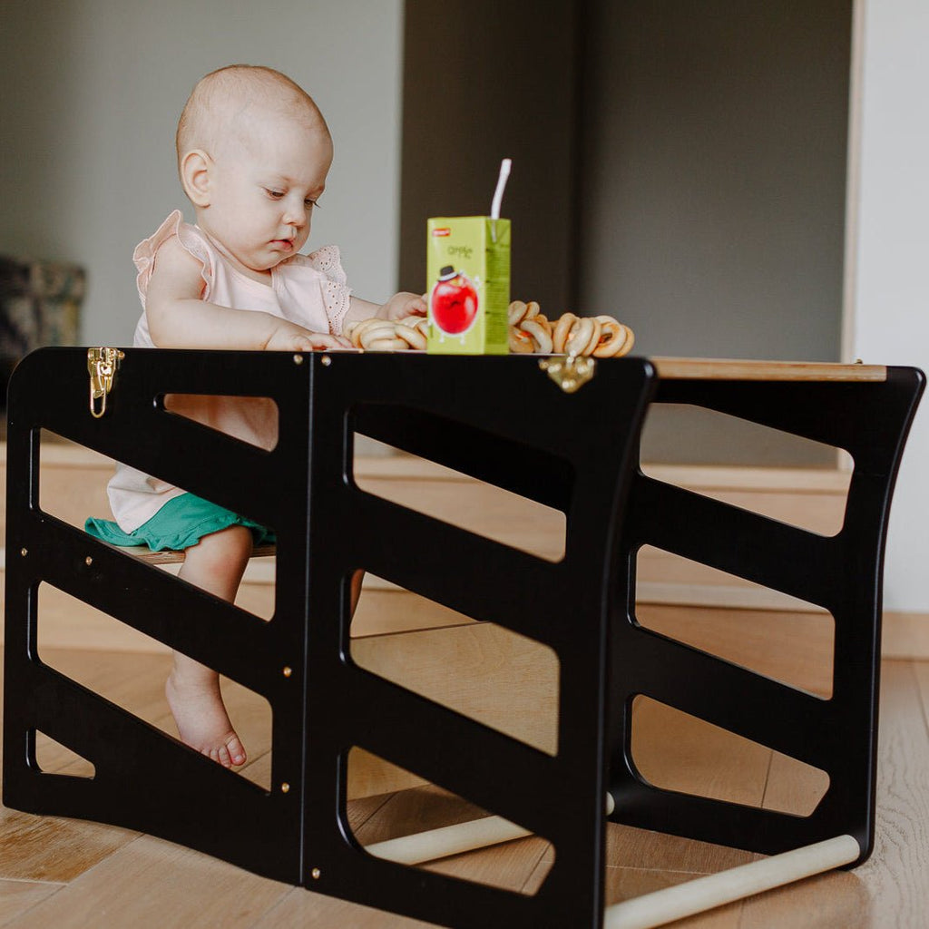 2in1 Lernturm mit Tisch - Streifen - Design - Klarlack - Juniorito