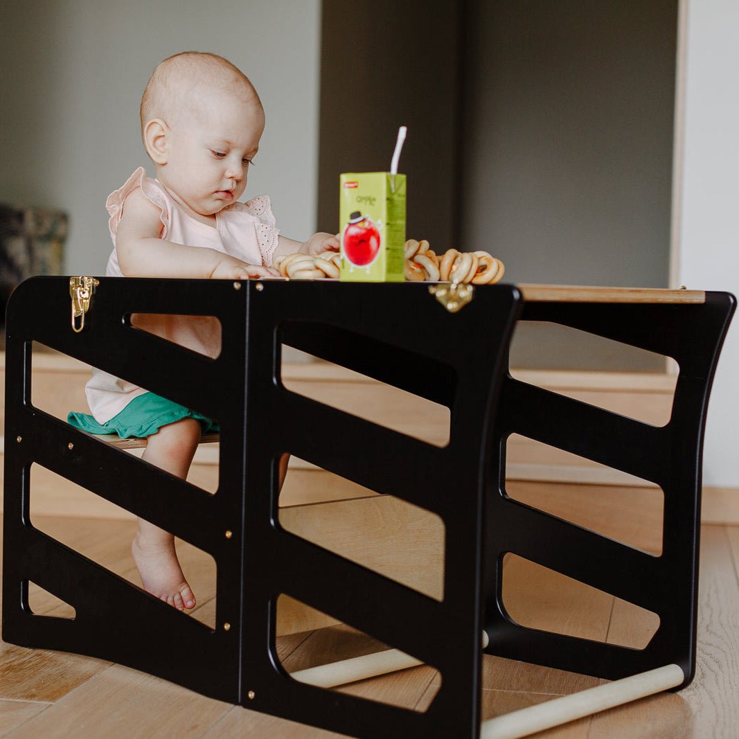 2in1 Lernturm mit Tisch - Streifen - Design - Klarlack - Juniorito