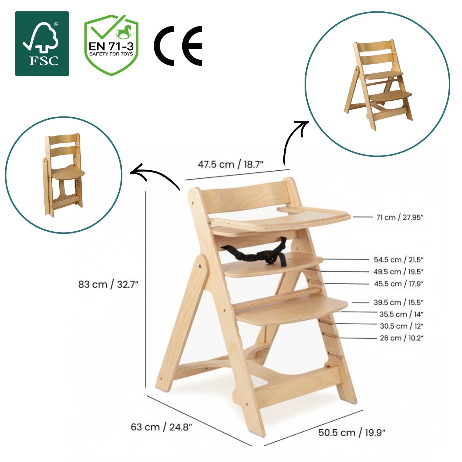 Klappbarer Hochstuhl aus Holz | mitwachsend