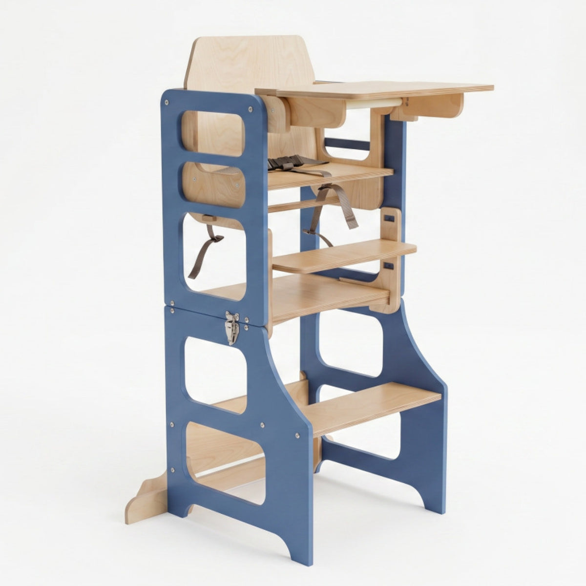 var:blau-lernturm-hochstuhl / 4in1 Lernturm mit Hochstuhl für Kinder in blau - Freisteller