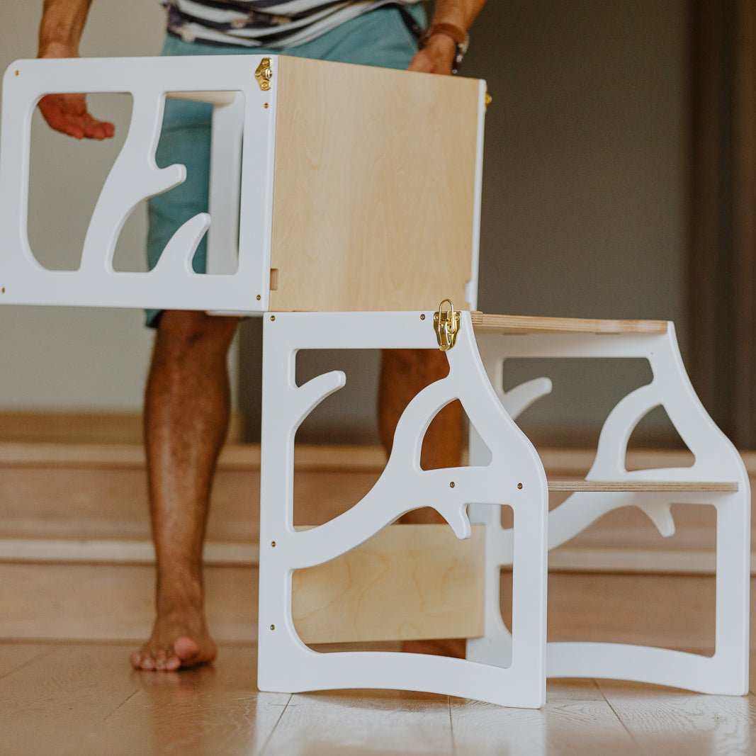 3in1 Lernturm mit Rutsche & Tisch - Baum - Design - Klarlack - Juniorito