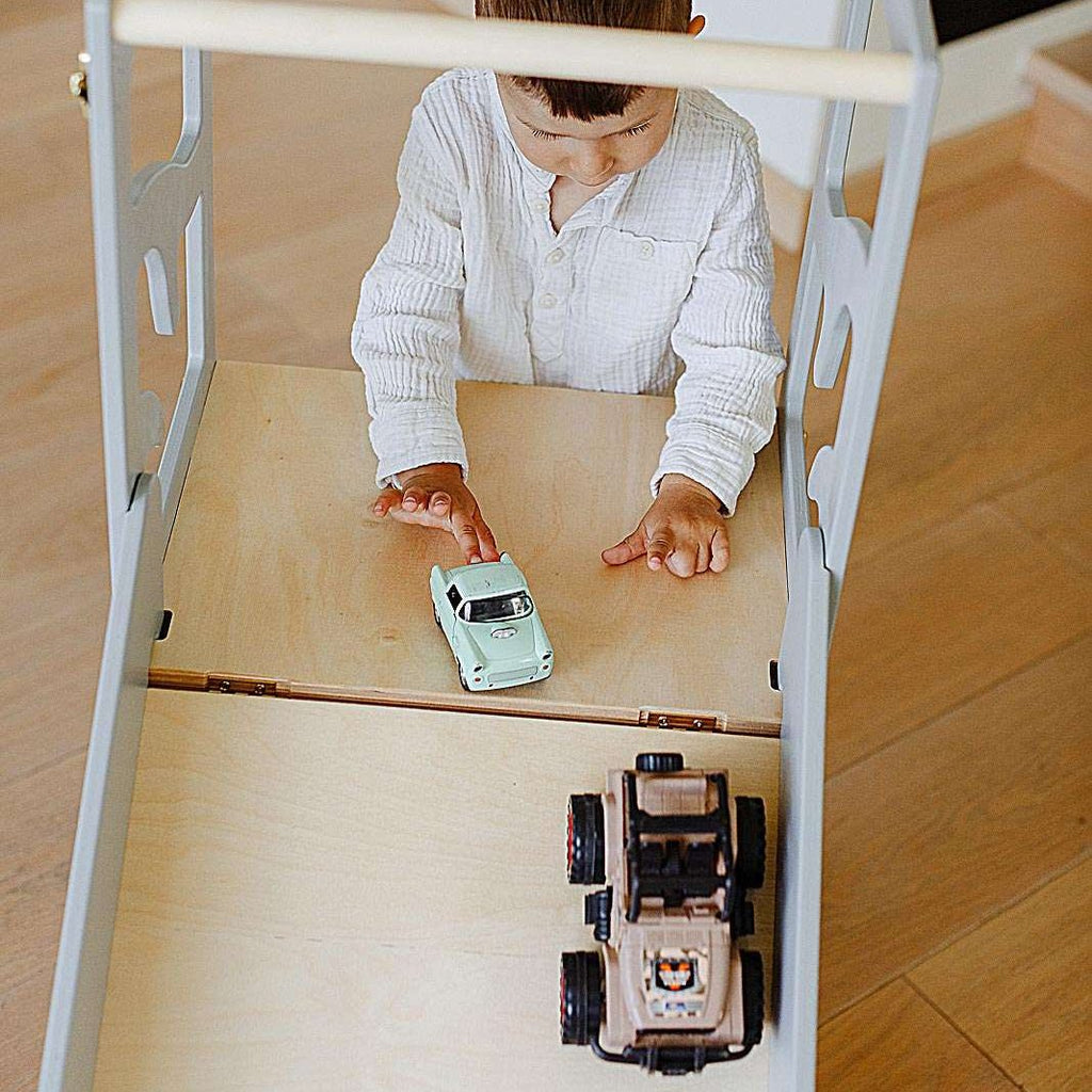 3in1 Lernturm mit Rutsche & Tisch - Baum - Design - Klarlack - Juniorito