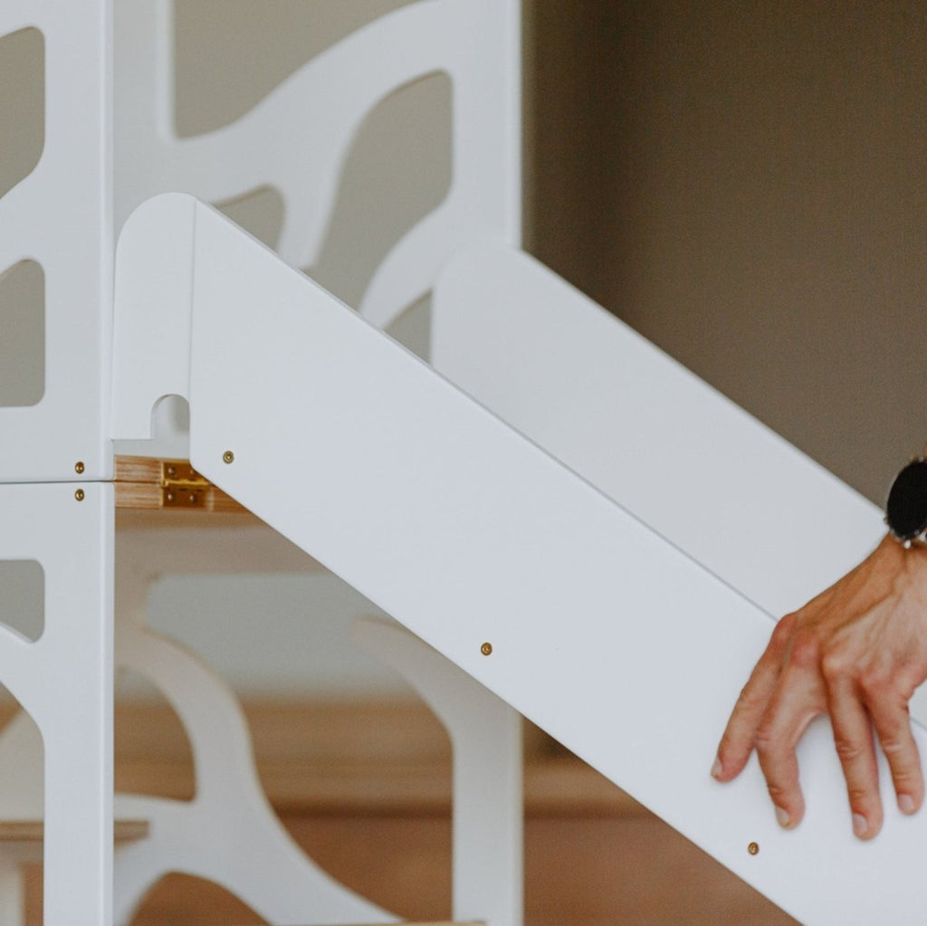 3in1 Lernturm mit Rutsche & Tisch - Baum - Design - Klarlack - Juniorito