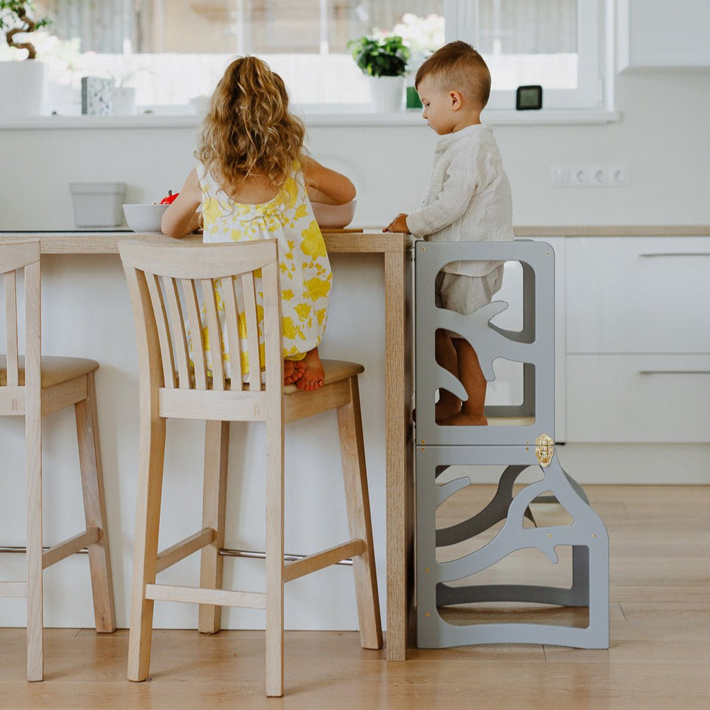 3in1 Lernturm mit Rutsche & Tisch - Baum - Design - Klarlack - Juniorito