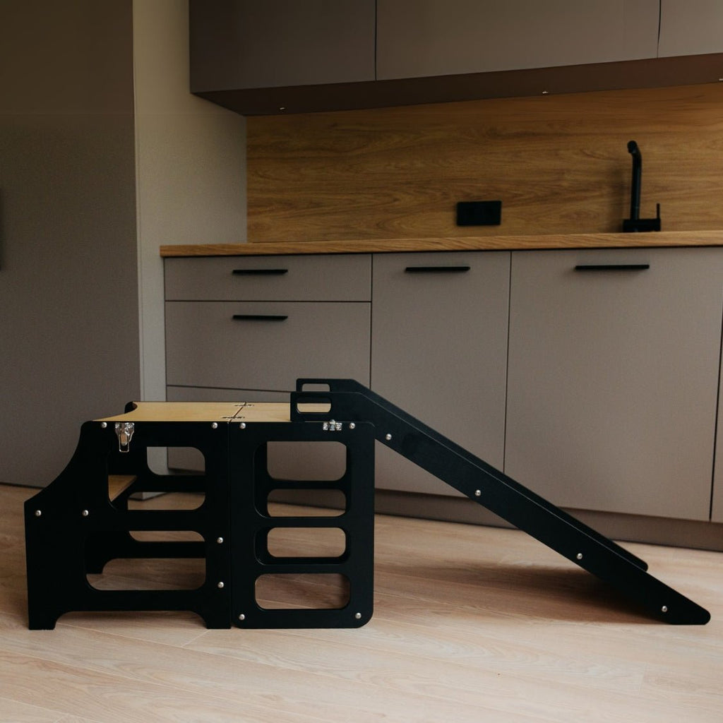 3in1 Lernturm mit Rutsche & Tisch - Klarlack - Juniorito