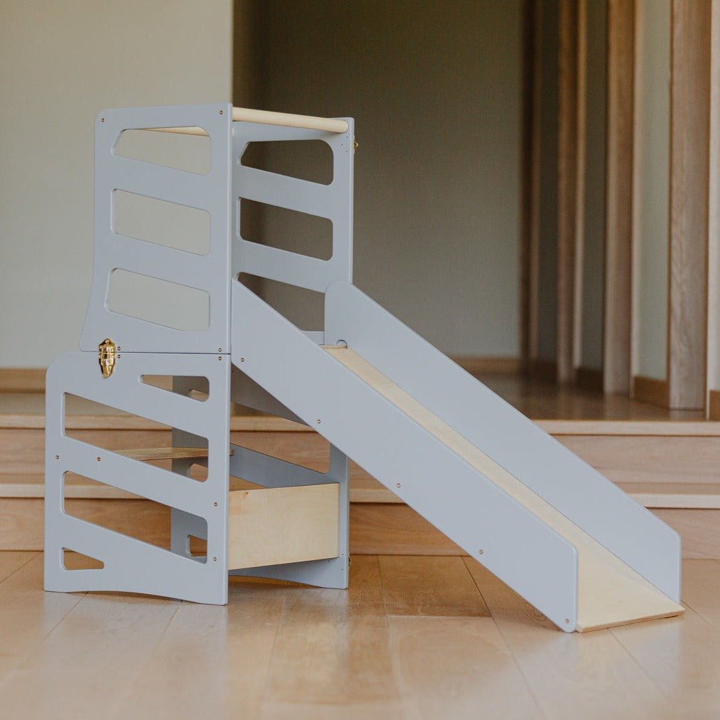 3in1 Lernturm mit Rutsche & Tisch - Streifen - Design - Grau - Juniorito