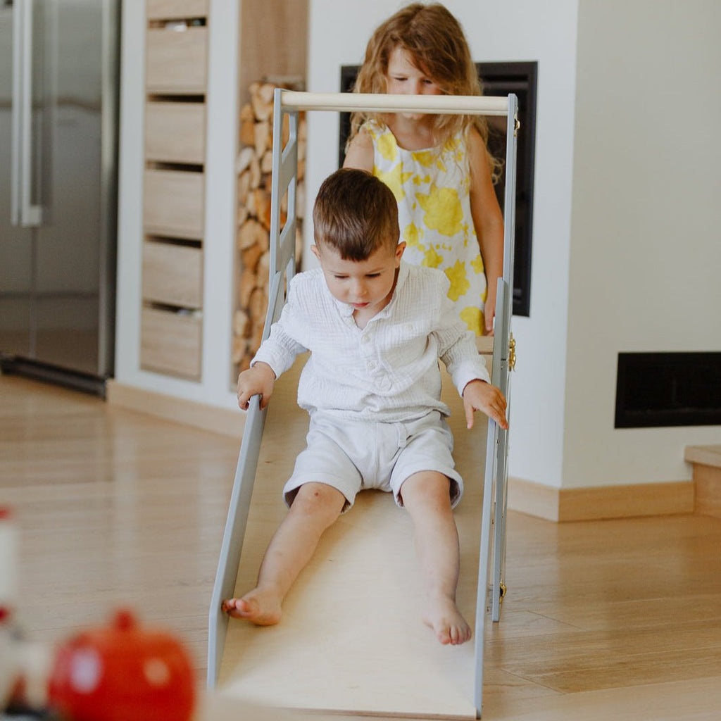 3in1 Lernturm mit Rutsche & Tisch - Streifen - Design - Klarlack - Juniorito