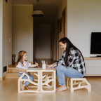 3in1 Lernturm mit Tisch & Tritthocker - Baum - Design - Klarlack - Juniorito