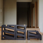 3in1 Lernturm mit Tisch & Tritthocker - Streifen - Design - Schwarz - Juniorito