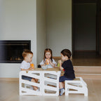 3in1 Lernturm mit Tisch & Tritthocker - Streifen - Design - Weiß - Juniorito