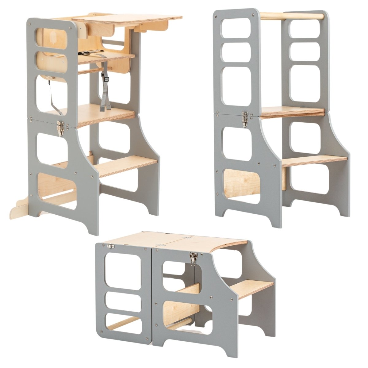 4in1 Lernturm - Grau - mit Hochstuhl Add - On - Juniorito