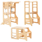 4in1 Lernturm - Klarlack - mit Hochstuhl Add - On - Juniorito