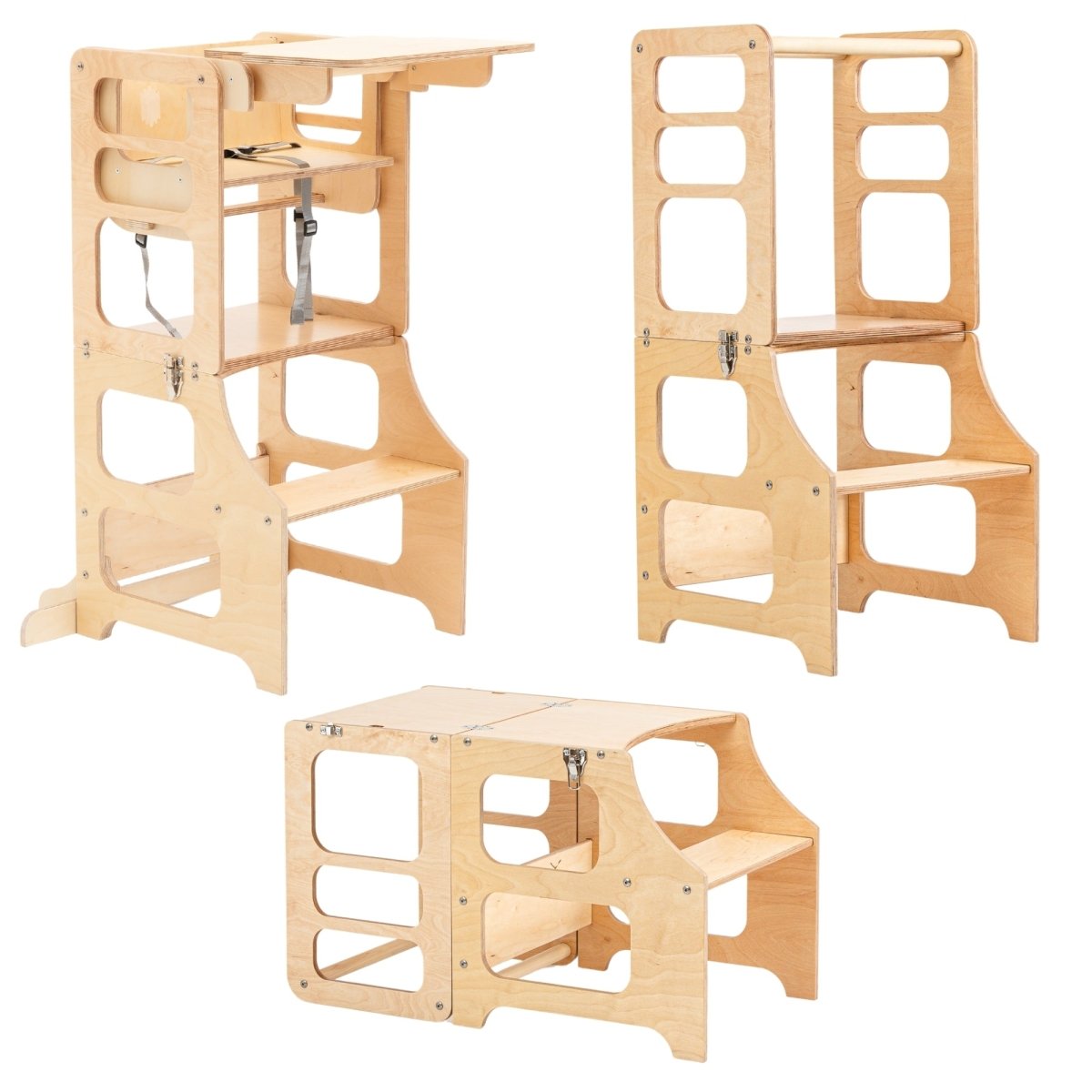 4in1 Lernturm - Klarlack - mit Hochstuhl Add - On - Juniorito