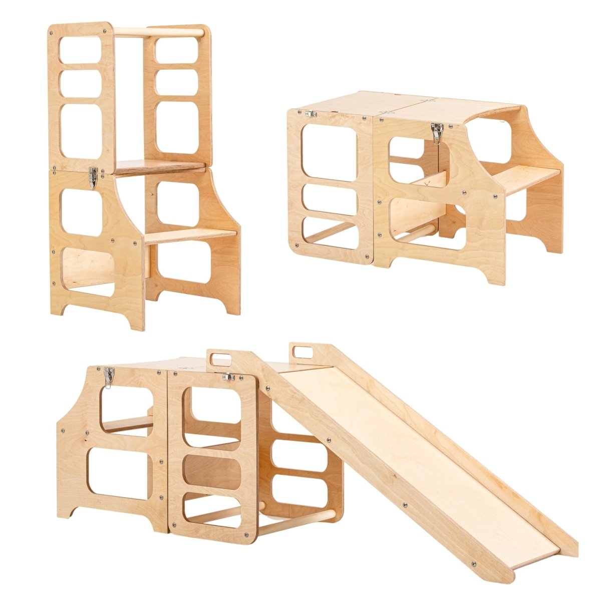 4in1 Lernturm - Klarlack - mit Rutsche - Juniorito