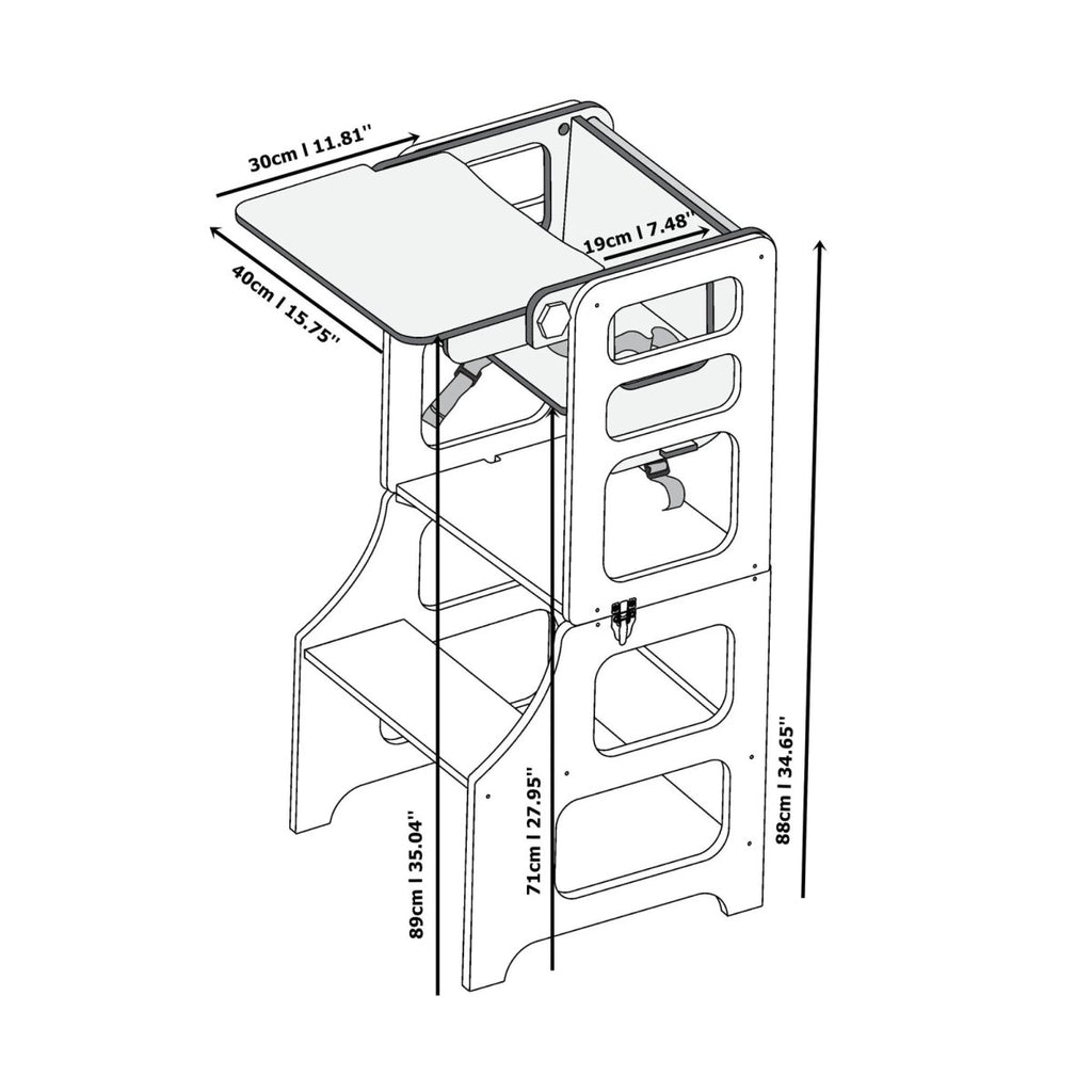 4in1 Lernturm - Klarlack - Nur Lernturm/Kindertisch - Juniorito