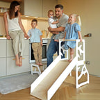 4in1 Lernturm mit Tisch, Rutsche & Tritthocker - Baum - Design - Klarlack - Juniorito