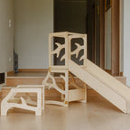 4in1 Lernturm mit Tisch, Rutsche & Tritthocker - Baum - Design - Klarlack - Juniorito