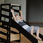 4in1 Lernturm mit Tisch, Rutsche & Tritthocker - Streifen - Design - Schwarz - Juniorito