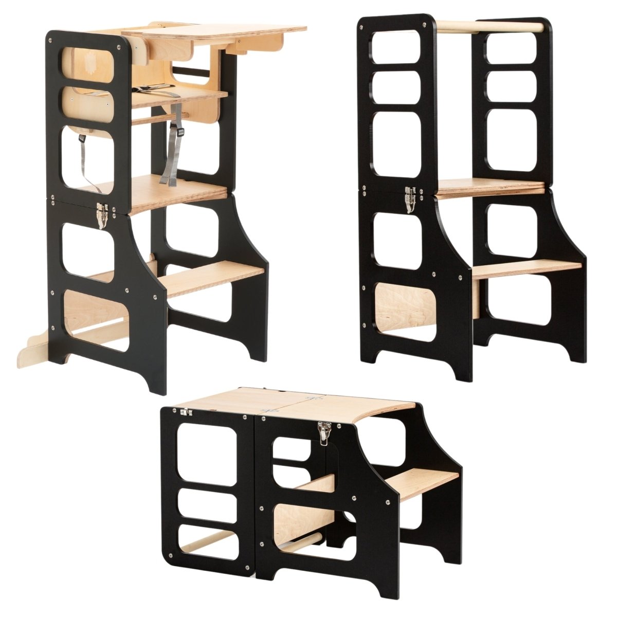 4in1 Lernturm - Schwarz - mit Hochstuhl Add - On - Juniorito