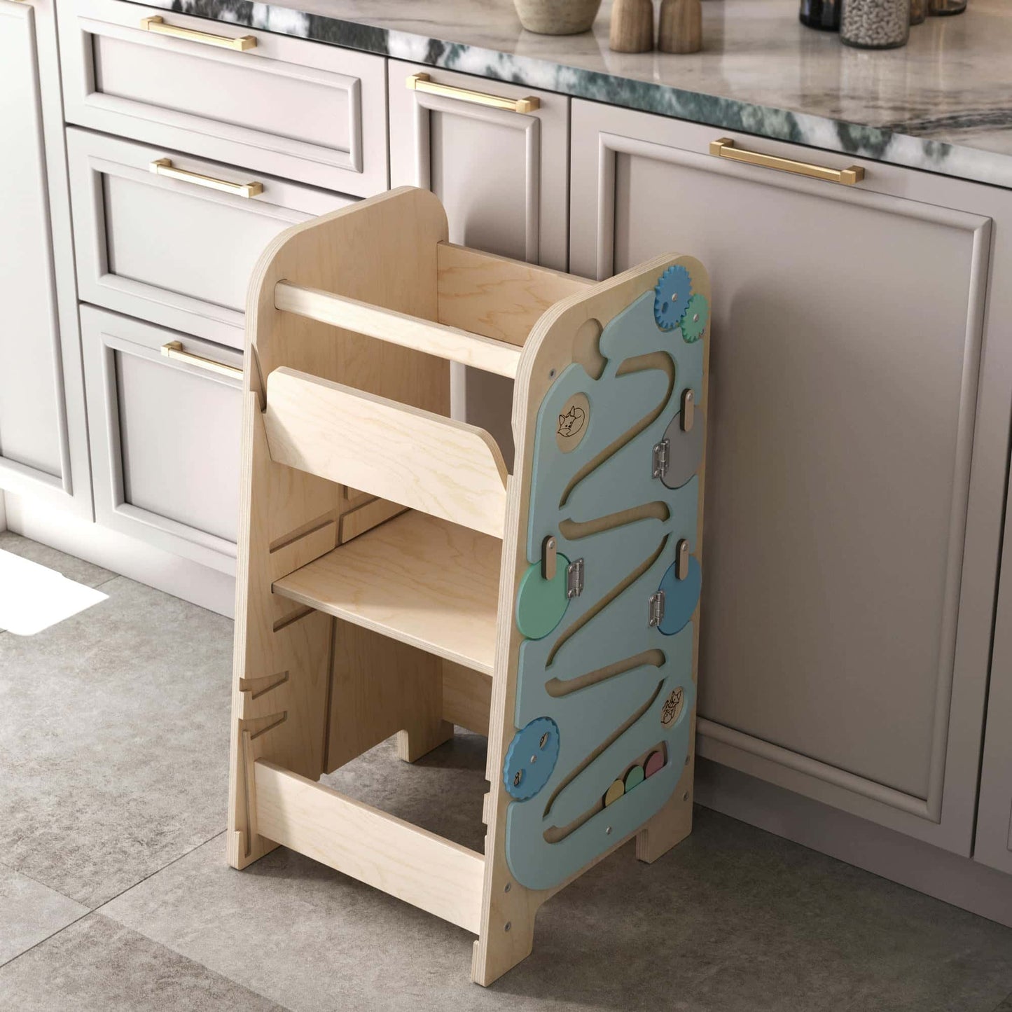 5in1 Lernturm mit Tafel, Tisch & Spielelementen - Mint - ohne Gravur - Juniorito