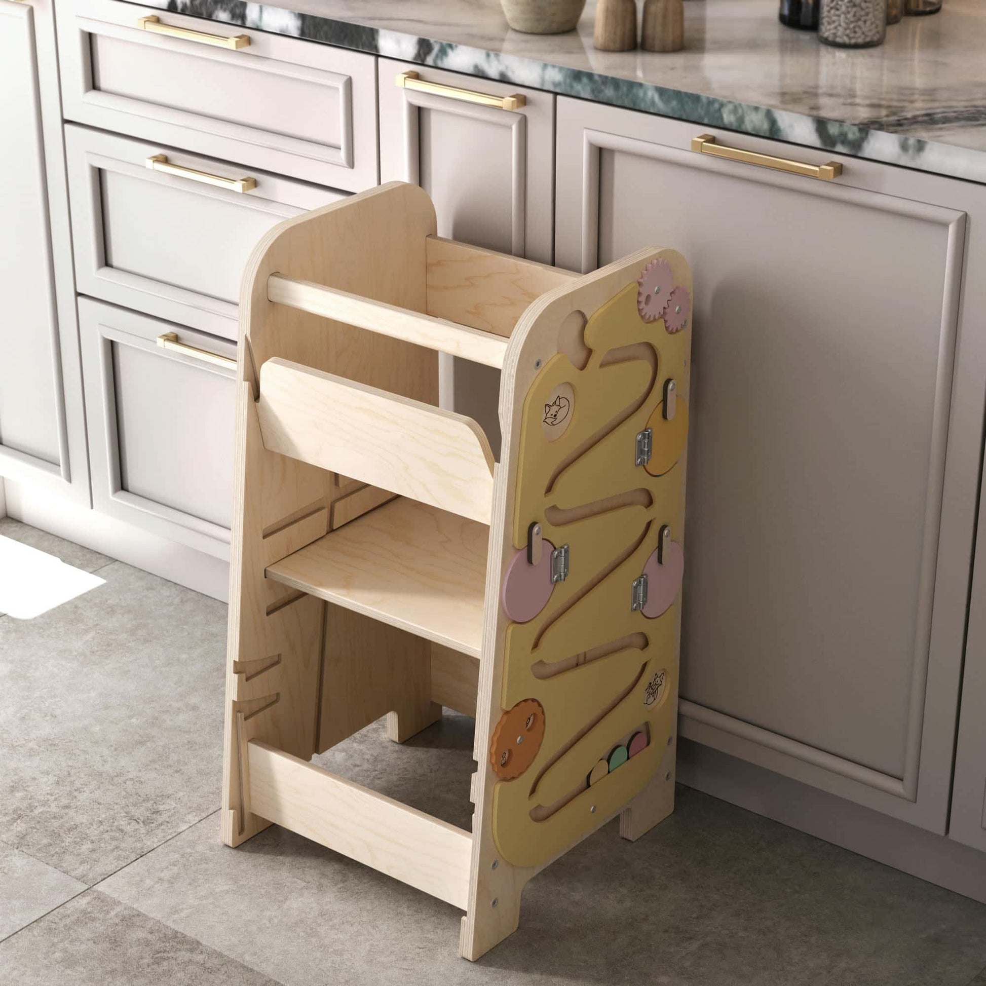 5in1 Lernturm mit Tafel, Tisch & Spielelementen - Vanille - ohne Gravur - Juniorito