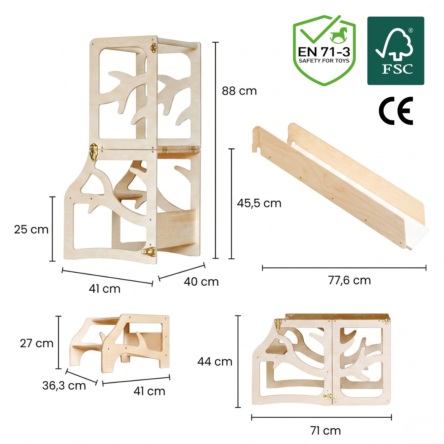 var:klarlack-lernturm / var:klarlack-lernturm-rutsche / var:klarlack-lernturm-hocker / var:klarlack-lernturm-rutsche-hocker / Baum-Design Lernturm mit Tischfunktion und Zubehör