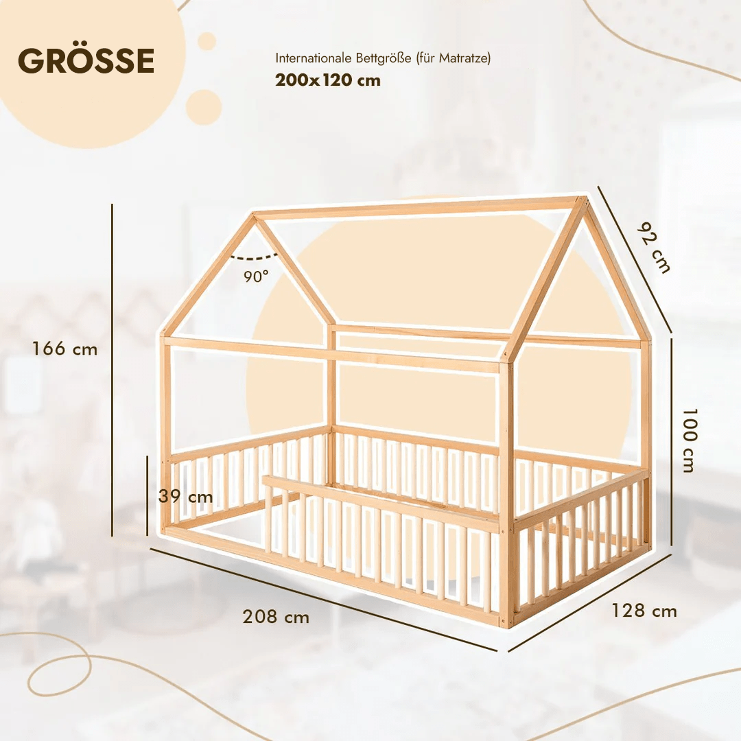 Hausbett aus Hartholz – 200x120 / 190x90 cm