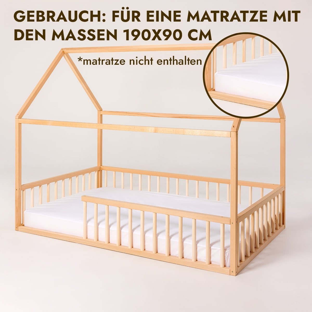 Hausbett aus Hartholz – 200x120 / 190x90 cm