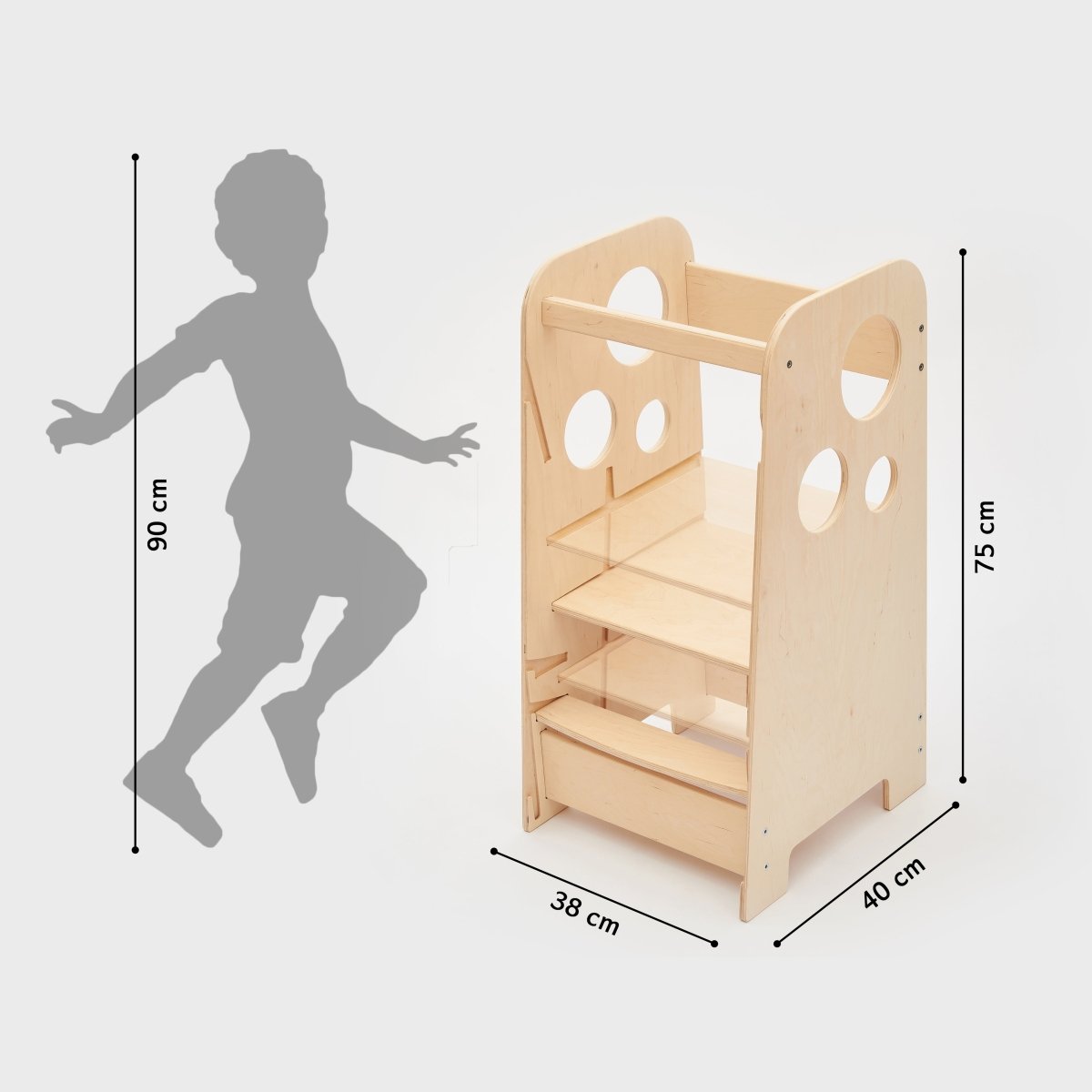Höhenverstellbarer 2in1 Lernturm - Unbehandelt - mit Gravur - Juniorito