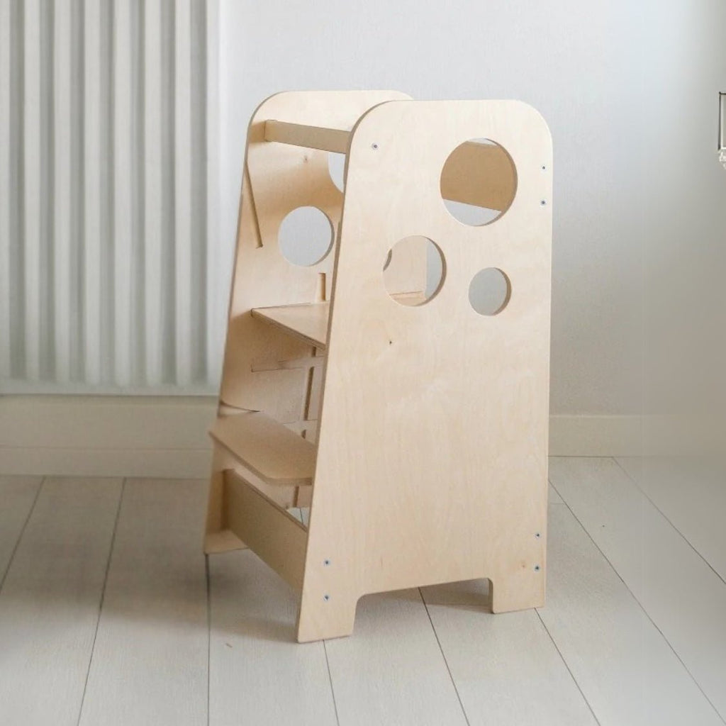 Höhenverstellbarer 2in1 Lernturm - Unbehandelt - ohne Gravur - Juniorito