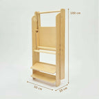 Infografik mit Angaben zu den Maßen des zusammengeklappten Lernturmes