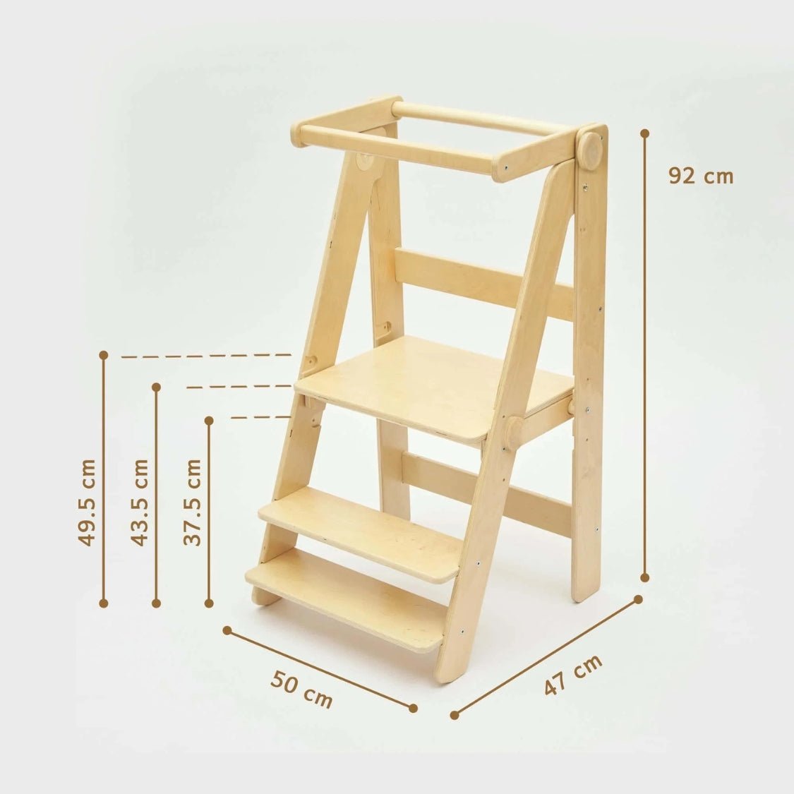 Infografik mit Angaben zu den Maßen des aufgeklappten klappbaren Lernturmes