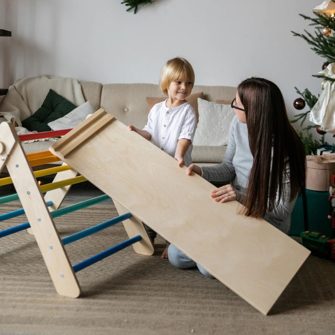 Klappbares Pikler Dreieck + Rutsche | Bunt - Juniorito