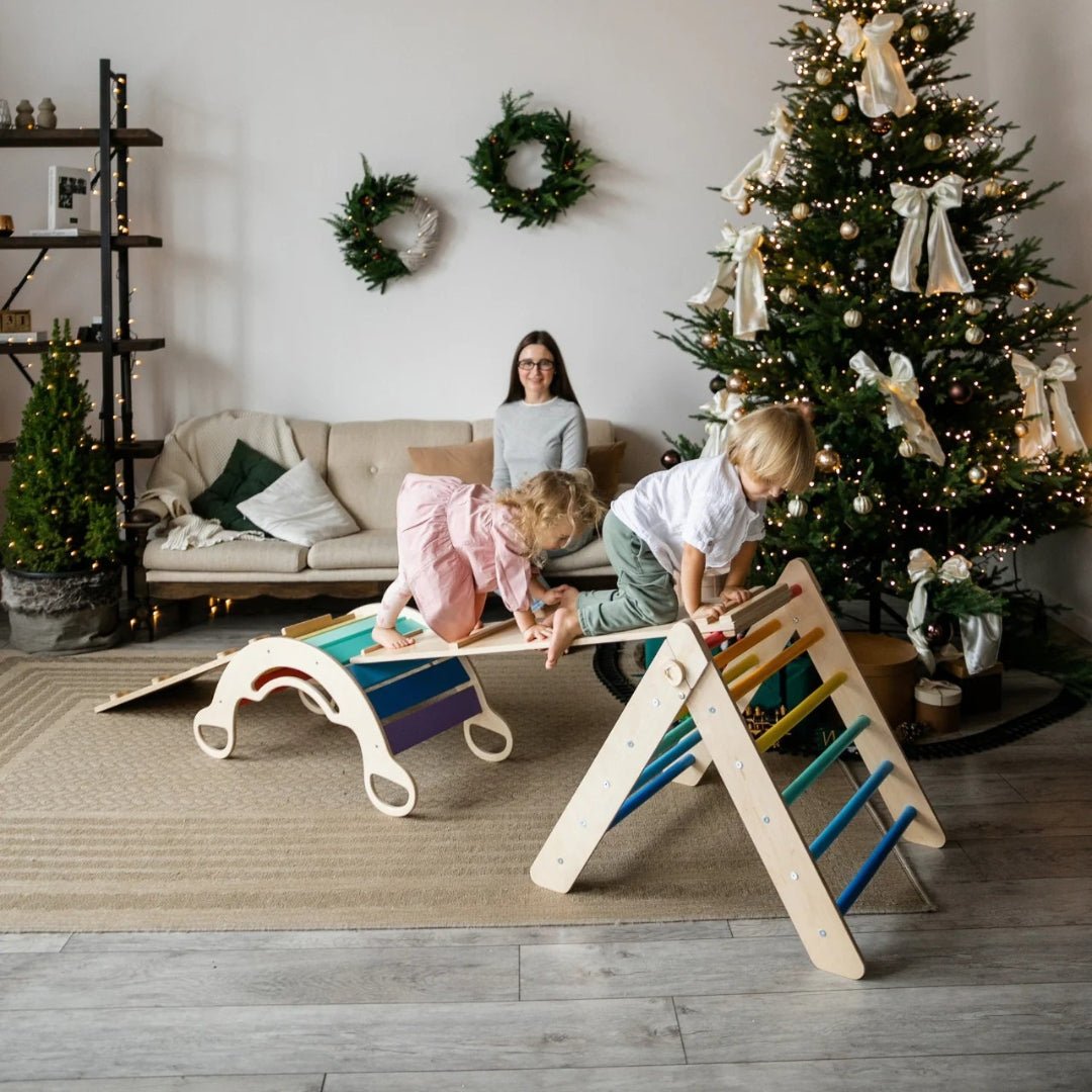 Kletterdreieck und Bogenwippe + 2x Rutsche SET | Bunt - Juniorito