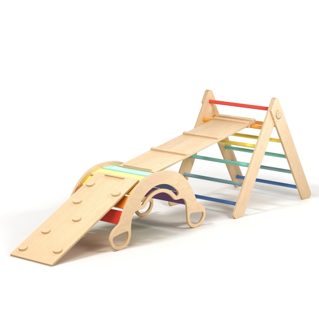 Kletterdreieck und Bogenwippe + 2x Rutsche SET | Bunt - Juniorito