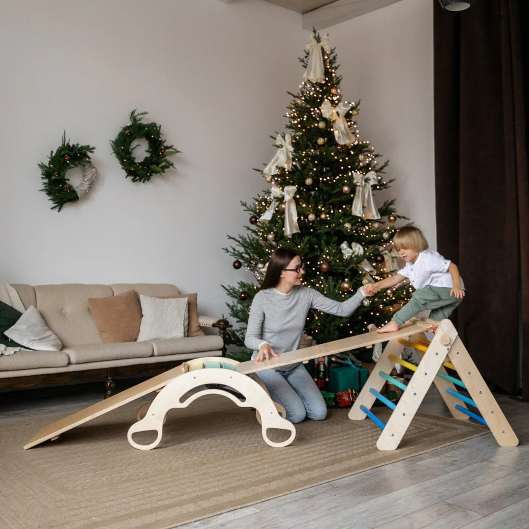 Kletterdreieck und Bogenwippe + 2x Rutsche SET | Bunt - Juniorito