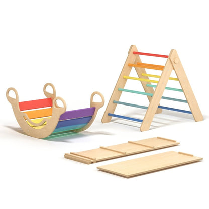 Kletterdreieck und Bogenwippe + 2x Rutsche SET | Bunt - Juniorito