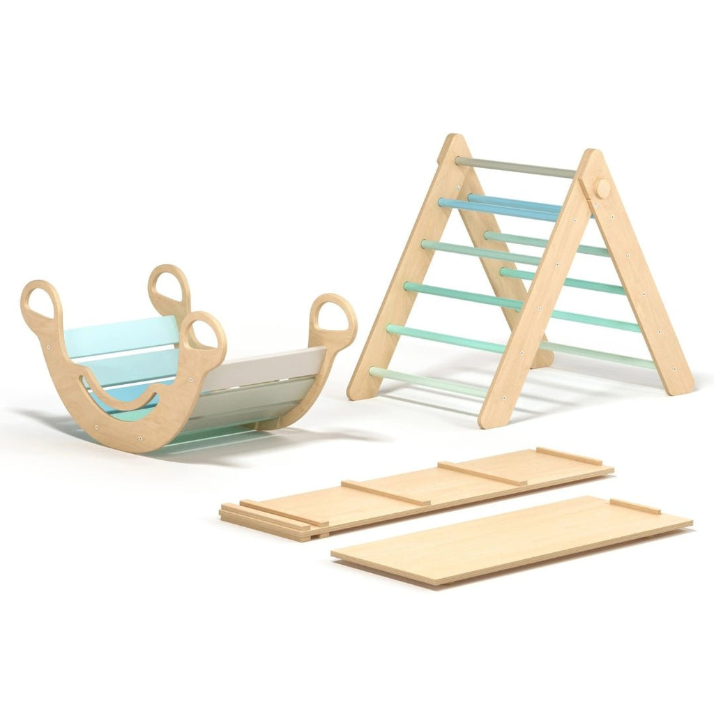 Kletterdreieck und Bogenwippe + 2x Rutsche SET | Mint - Juniorito